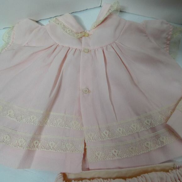 Vintage/Antique Twin Newborn Girl Outfits Lace Collared Polyester Pink - Picture 5 of 5